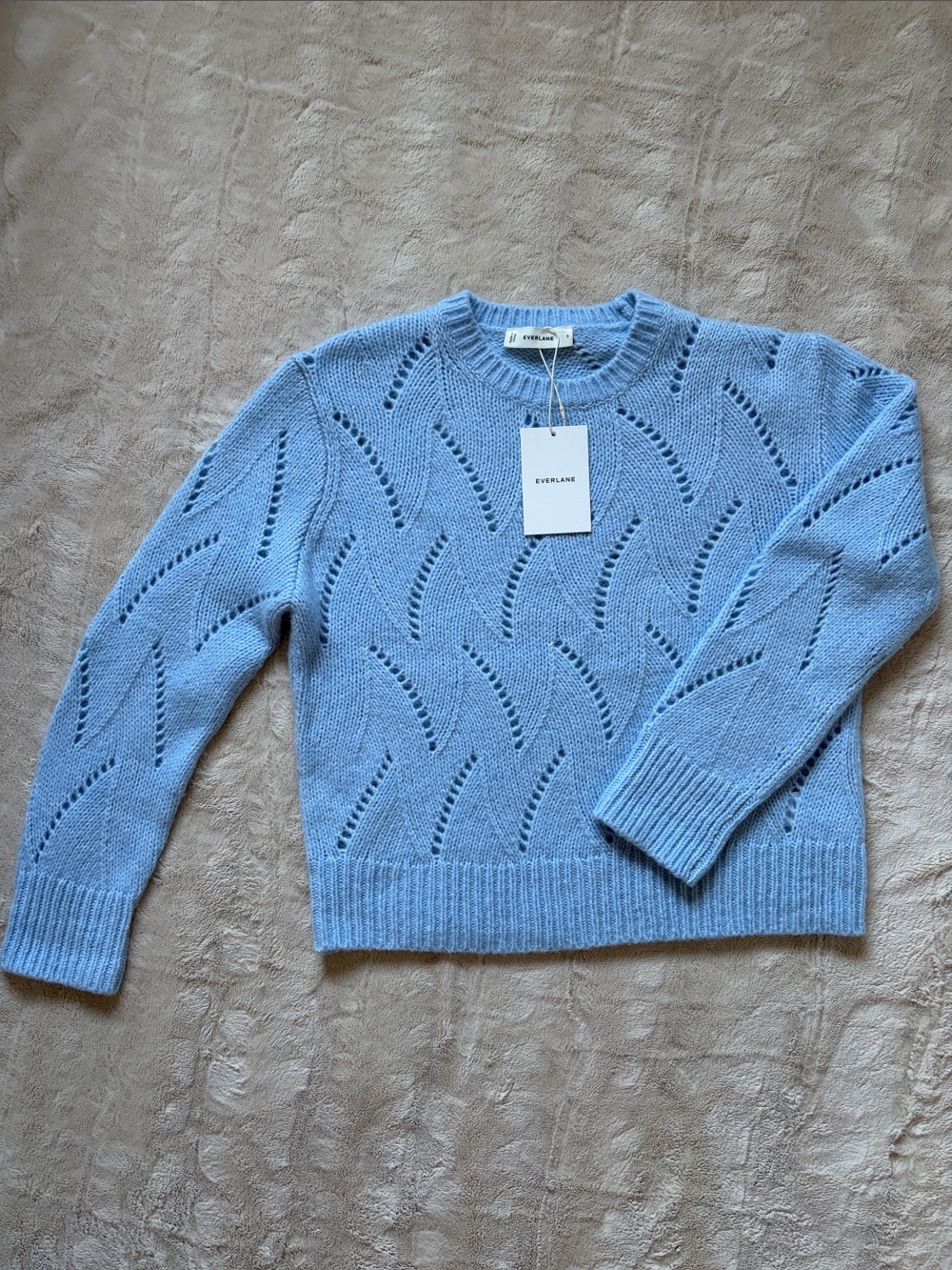 Everlane Sky Blue Crewneck Eyelet-Knit Sweater